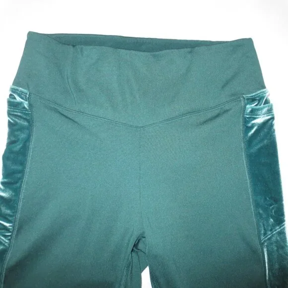 PINK womens LEGGINGS athletic GREEN high-rise COZY velour stripes SIZE M - Picture 1 of 10